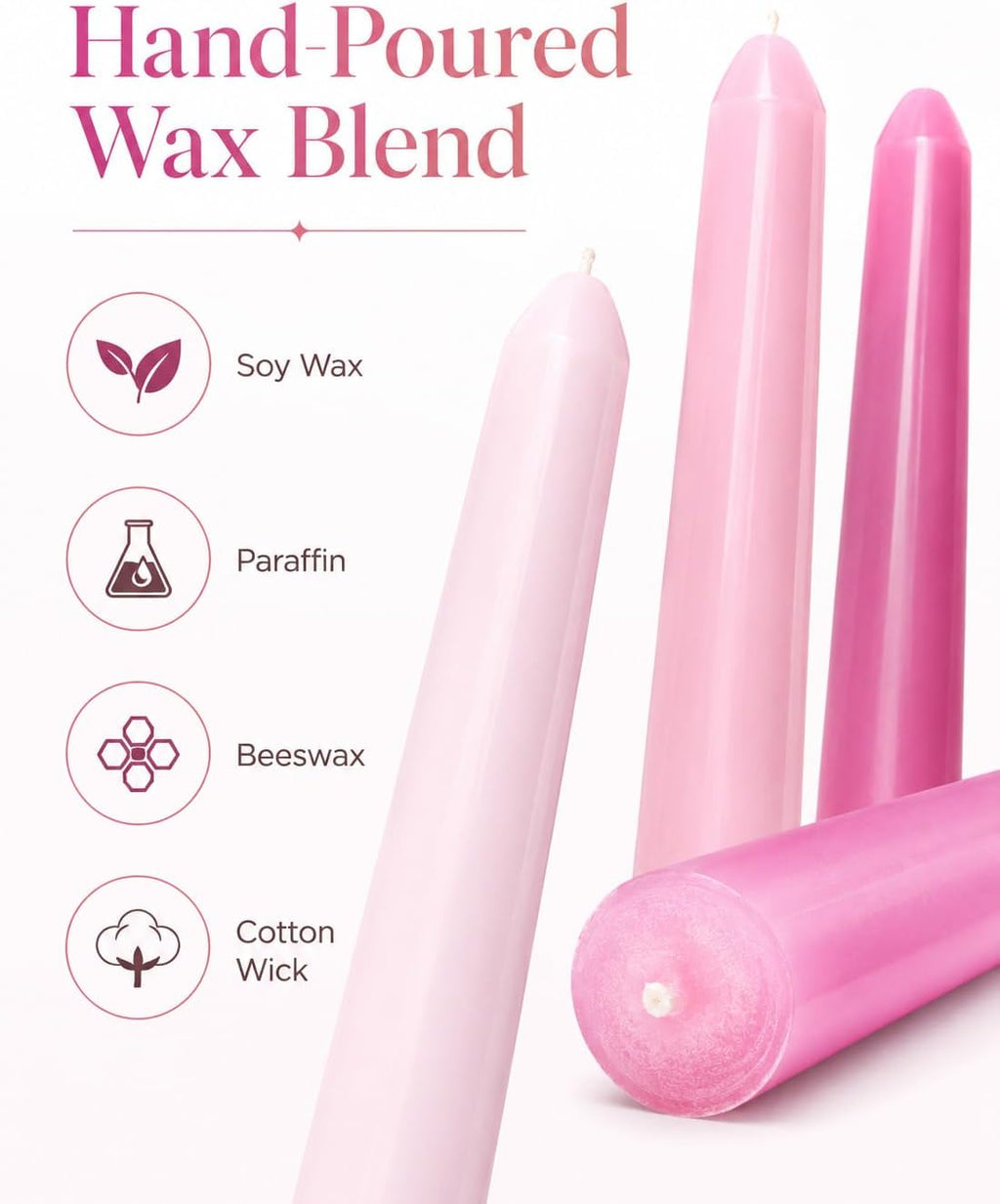Gradient Hot-Pink Taper Candles for Wedding Valentine's Day