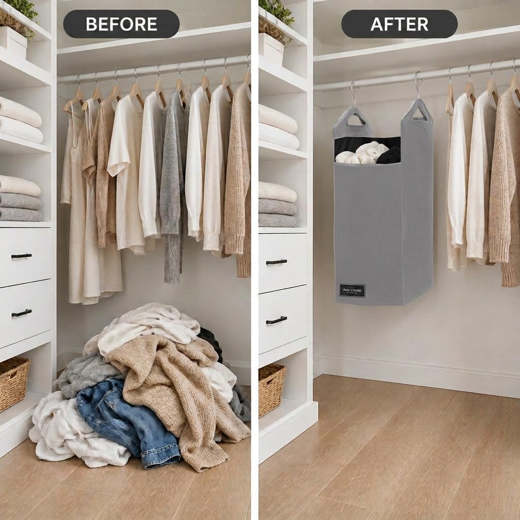 TFLC Hanging Laundry Hamper bag, Portable Clothes Hampers for Laundry, Gray