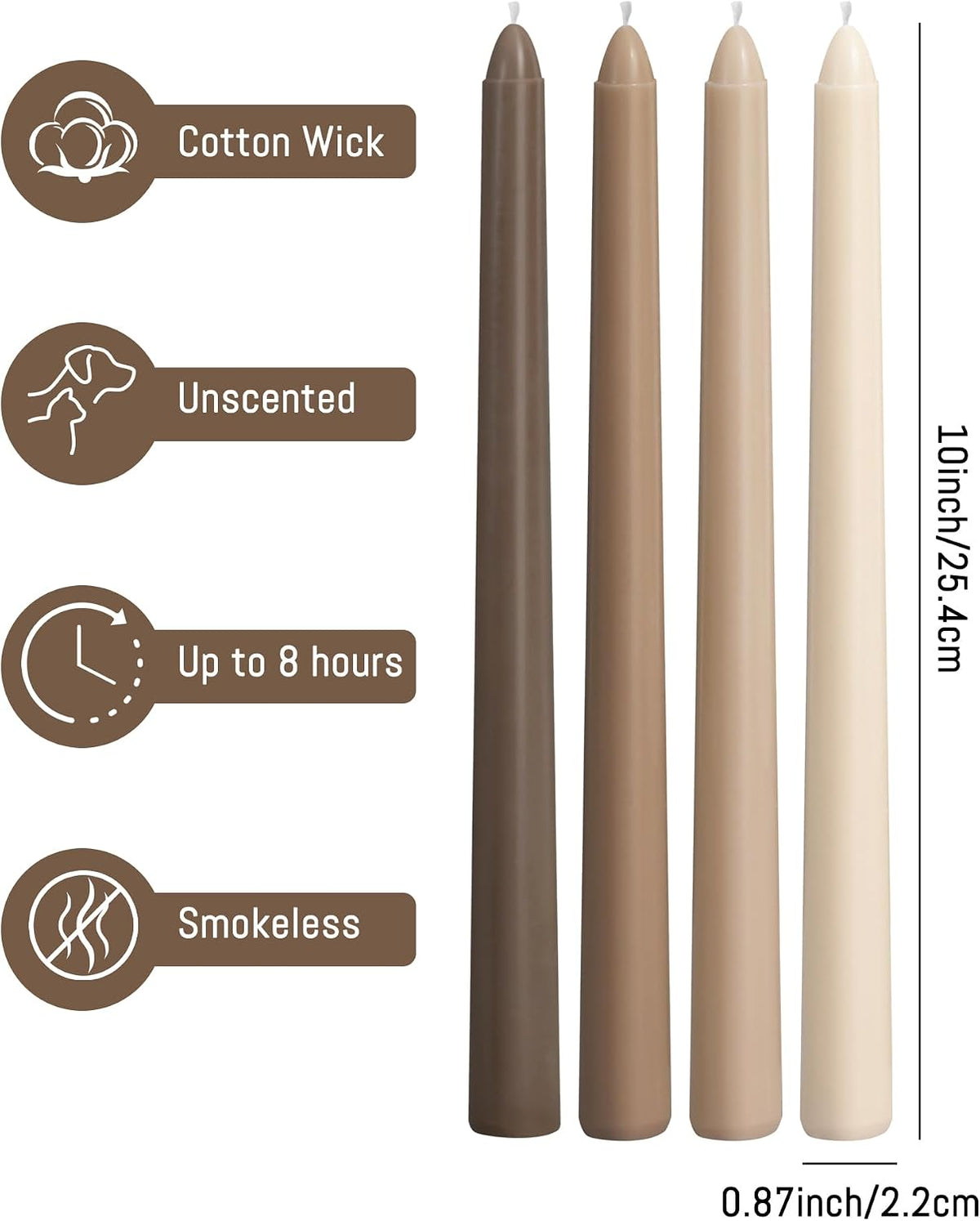 Viyffo 10 Inch Taper Candles-20 Pack Brown, Unscented, Smokeless