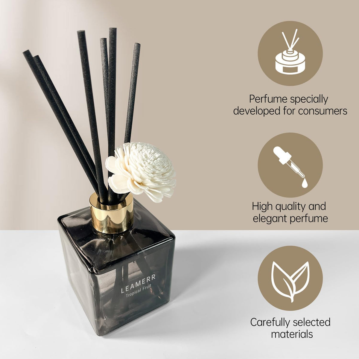 Reed Diffuser Set, 6.1 oz (180 ml) Tropical Fruit Scented Diffuser with Sticks Long-Lasting Home Fragrance Reed Diffuser for Home Room Office Bathroom Shelf Decor