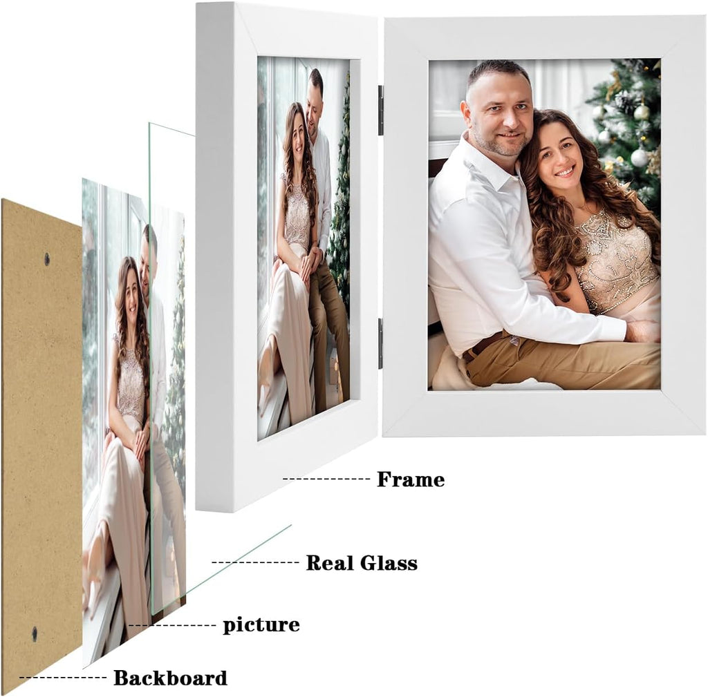 Frametory, 5x7 Double Picture Frame White, 1 Pack