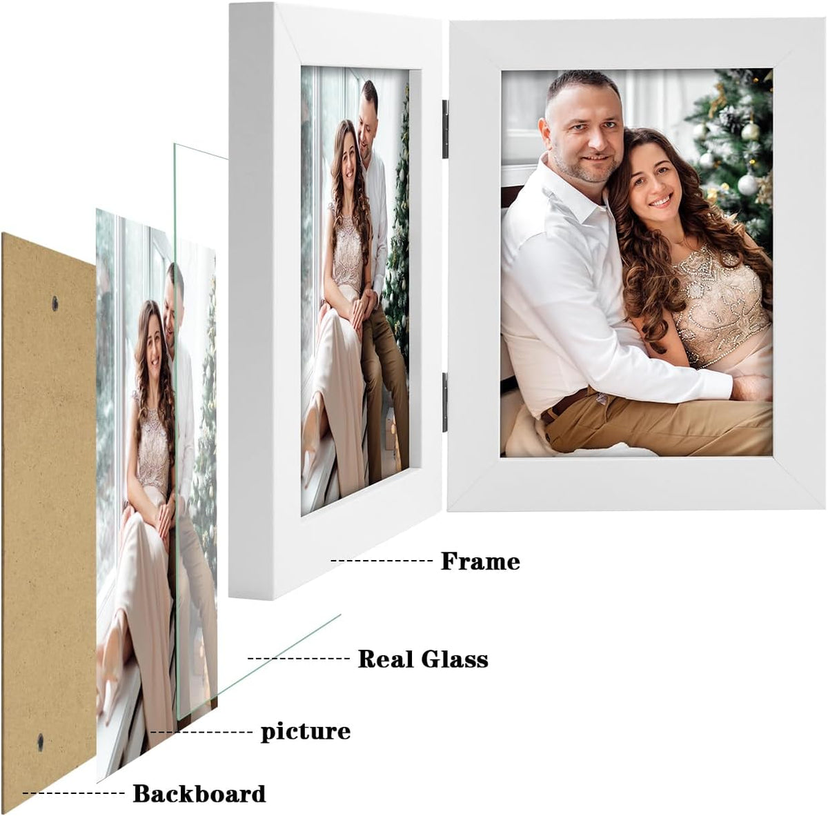 Frametory, 5x7 Double Picture Frame White, 1 Pack
