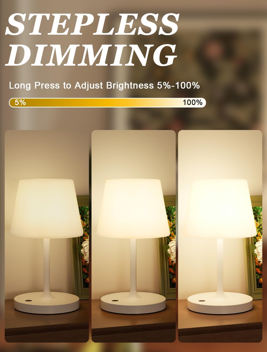 Kakanuo White Cordless Shower Lamp Waterproof, Rechargeable Table Lamp with 4000mAh Battery, Touch Dimmable Desk Light for Outdoor, Kitchen, Bathroom, Camping, Patio, IP54
