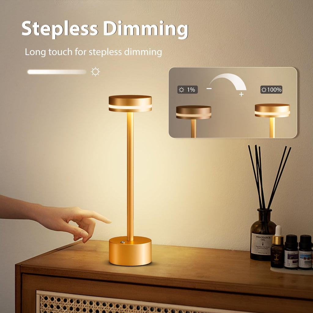 Rechargeable Cordless Table Lamp Gold Touch Control Dimmable