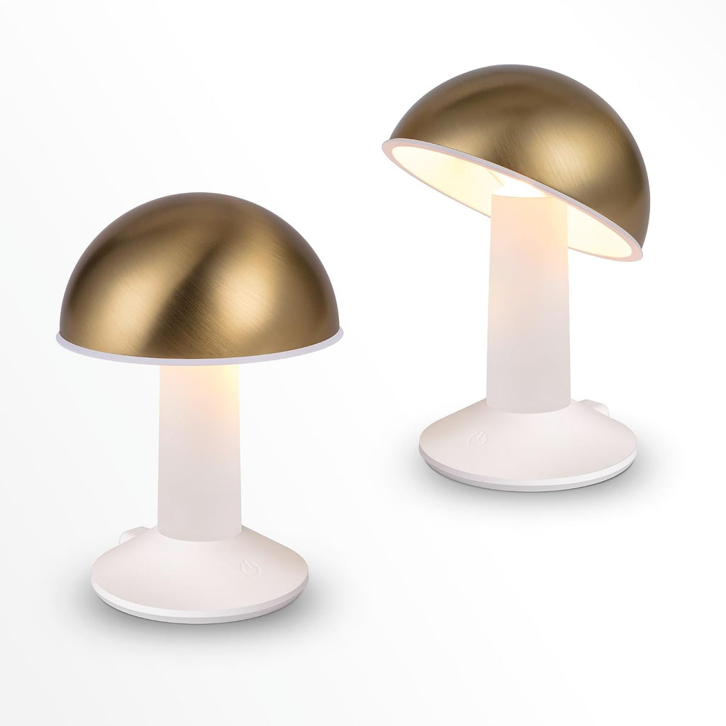Tubicen 2 Pack Rotatable Mushroom Table Lamp Gold Cordless Bedside Lamp