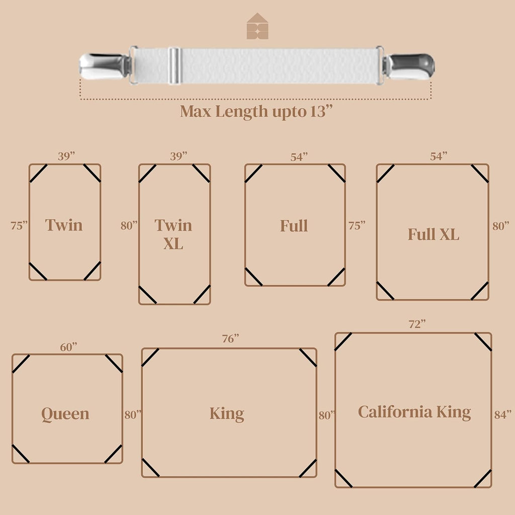 FeelAtHome 4 PCS White Bed Sheet Clips - Corner Mattress Holder Straps