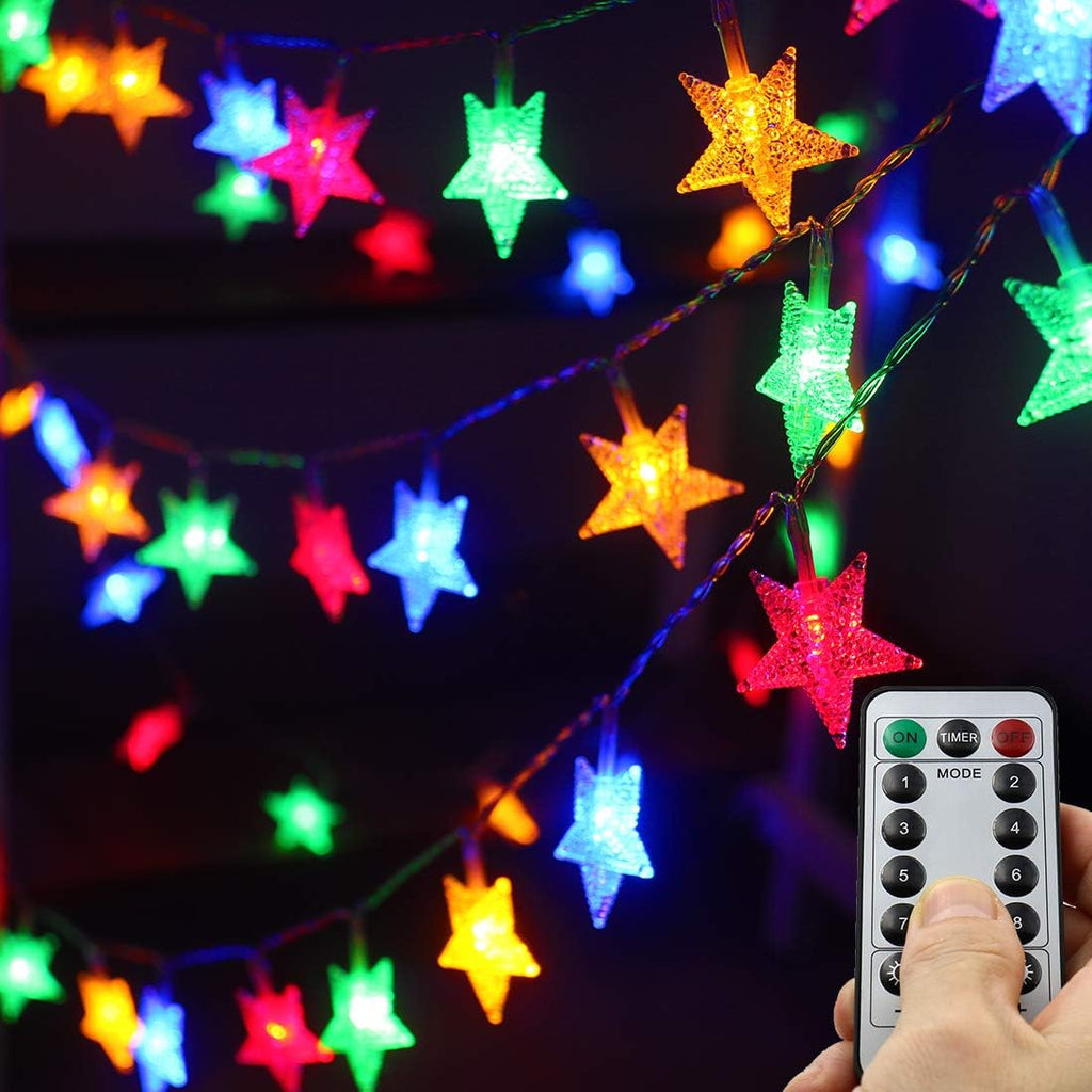 Star String Lights Battery Operated,16.4FT 50LED Waterproof Fairy Lights,Battery Powered Christmas Lights with 8 Modes Remote Control & Timer for Indoor Outdoor Bedroom Tent Party Multicolor