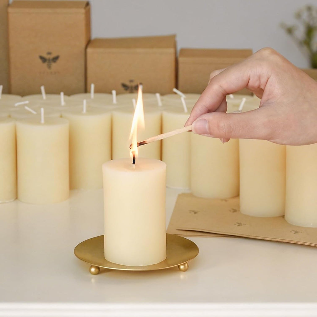 DEYBBY 2x3 inch Cream White Natural Beeswax Pillar Candles Set of 4