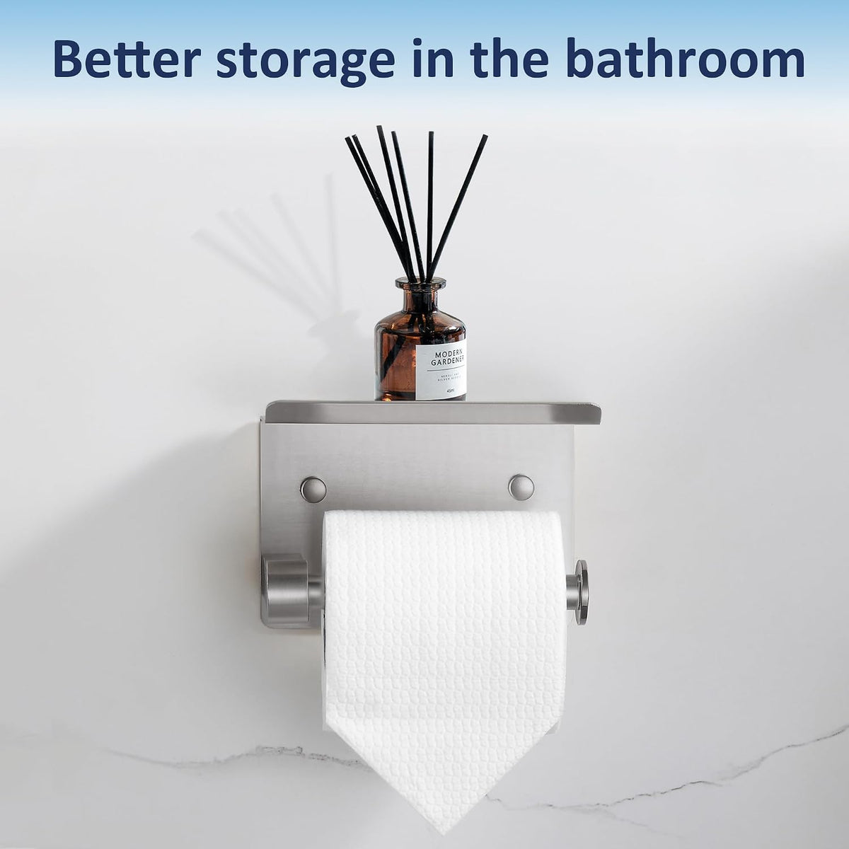 BGL Wall Mounted Toilet Paper Holder with Shelf, Brushed Nickel Bathroom Tissue Holder – Rust-Resistant Toilet Roll Holder for Bathroom Storage