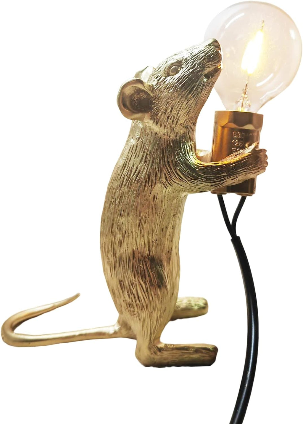 NorDiem Cute Mouse Table Lamp, Gold Standing Resin Animal Desk Light with E12 LED Bulb Included, Warm Glow Mini Bedside Lamp for Kids Bedroom Nursery Playroom Girls Boys Toddlers