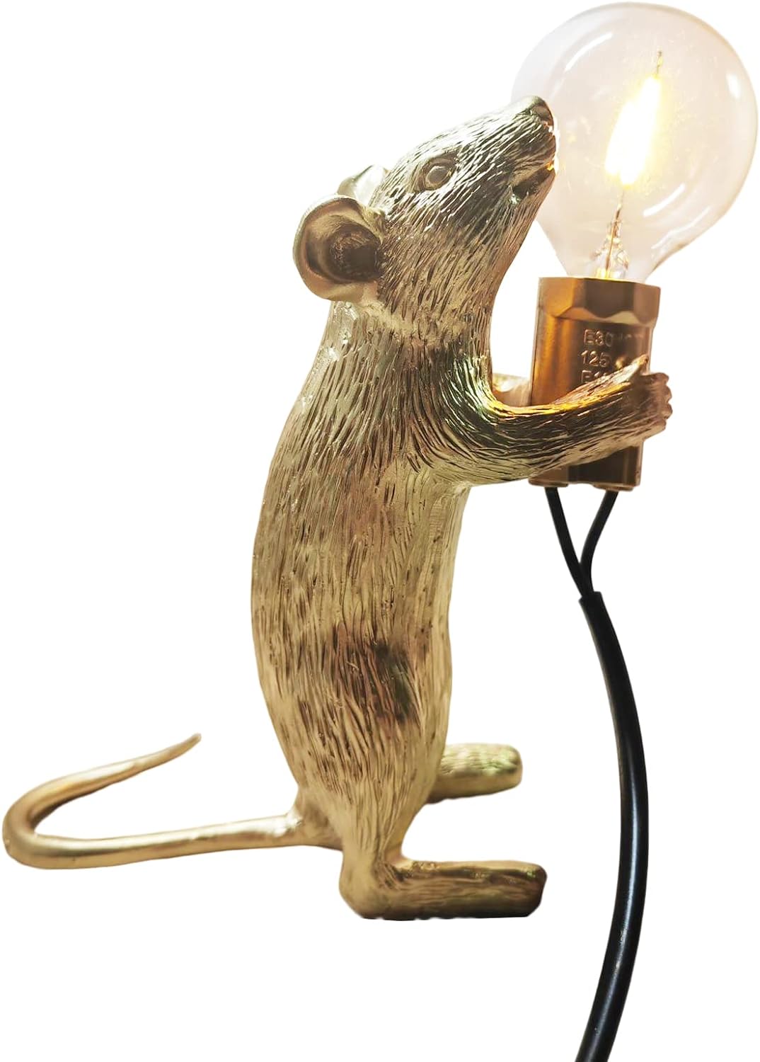 NorDiem Cute Mouse Table Lamp, Gold Standing Resin Animal Desk Light with E12 LED Bulb Included, Warm Glow Mini Bedside Lamp for Kids Bedroom Nursery Playroom Girls Boys Toddlers