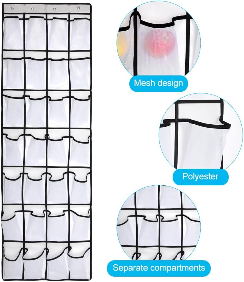 28 Pocket Over The Door Shoe Organizer With 4 Metal Hooks