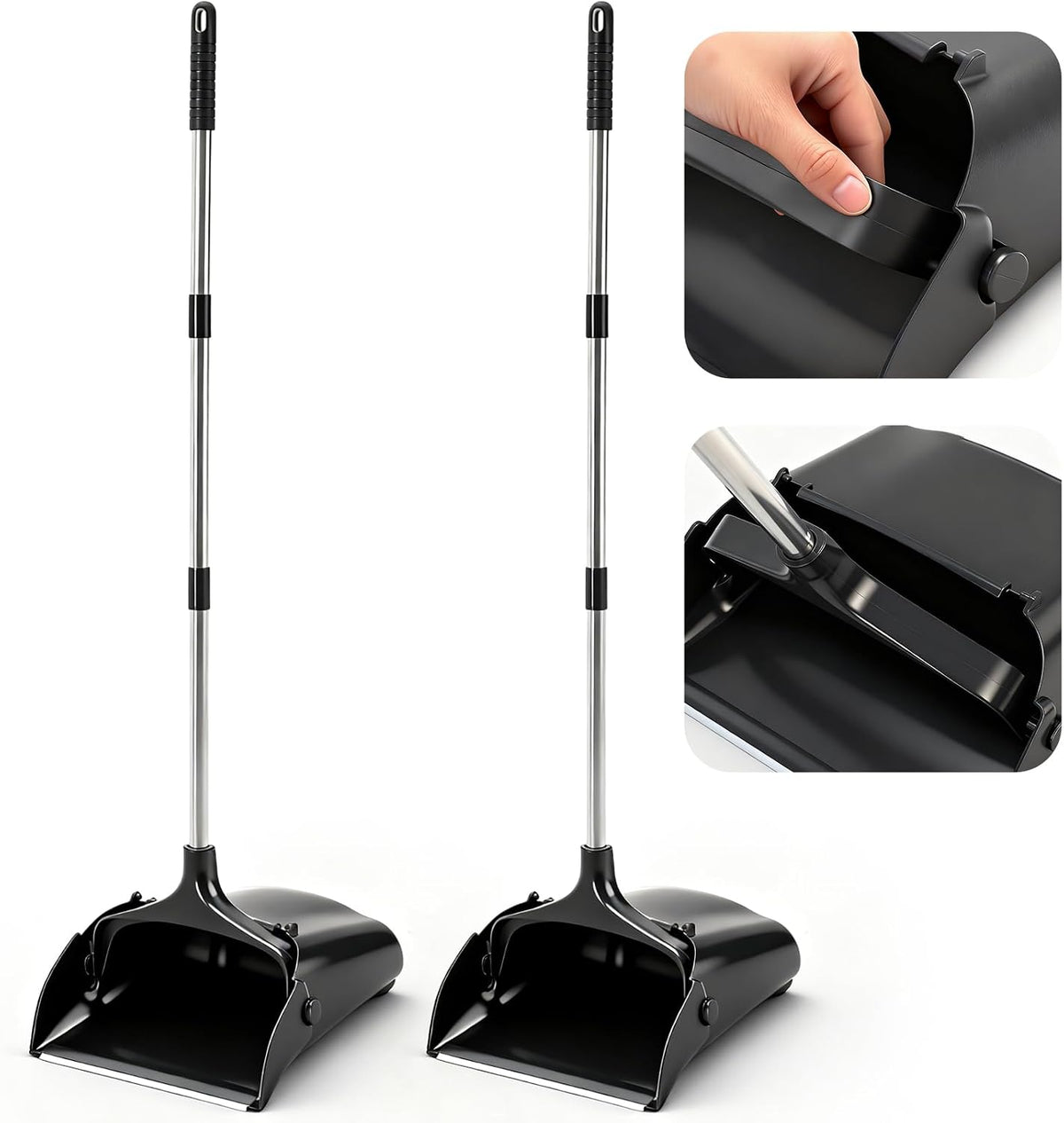 Maxcheck 2 Pcs 37'' Upright Lobby Dust Pan Plastic Bulk, Black