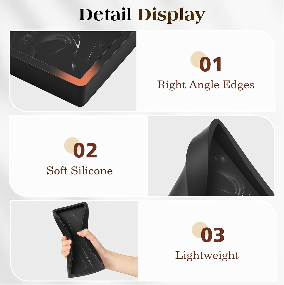 Luxspire 2 Pack Silicone Bathroom Tray 7.9" Vanity Tray, Marble Black