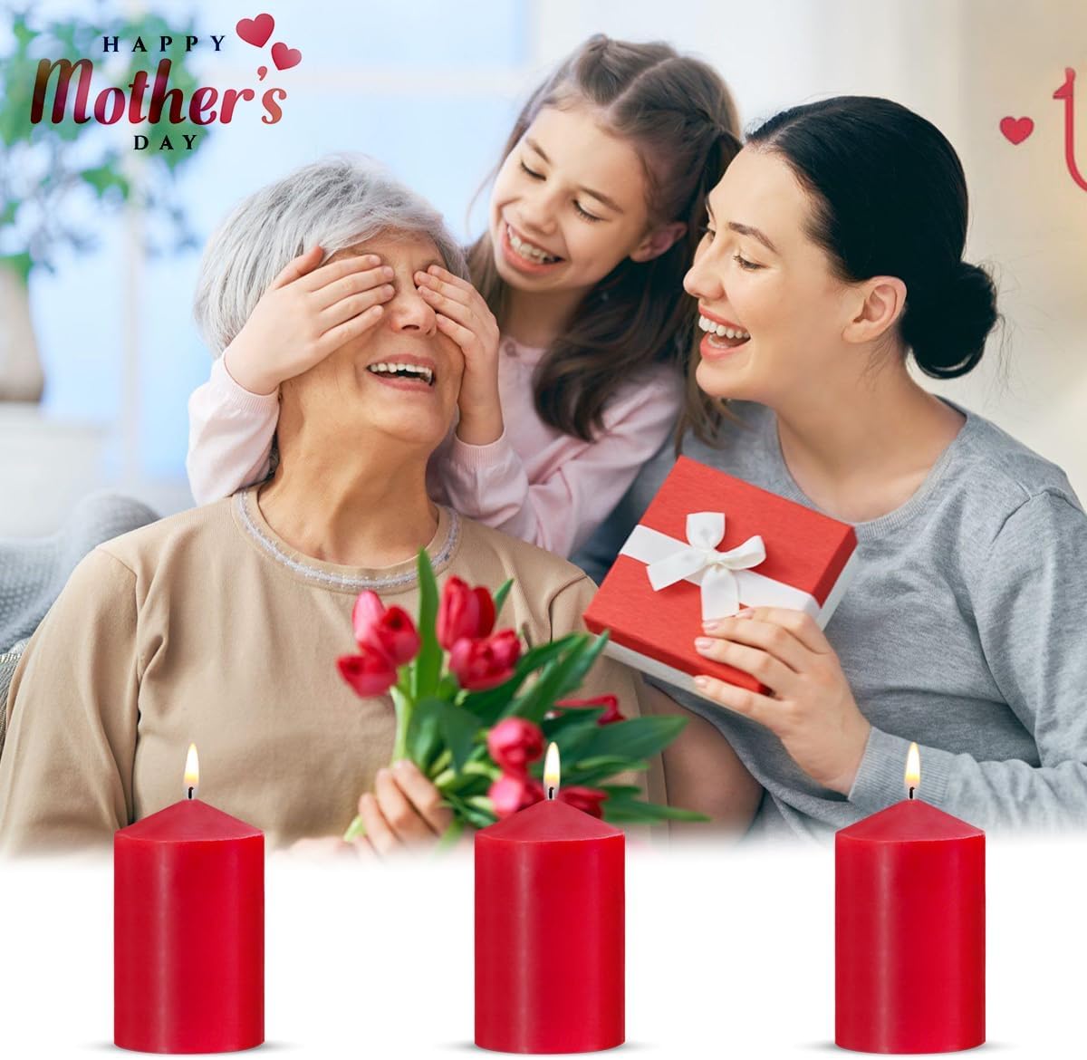 Set of 4 2x3 Inch Red Pillar Candles, Small Unscented Dripless Solid Colored Cylinder Column Candles for Home Party Holiday Dinner Table Decoration - 24 Hour Burning Time