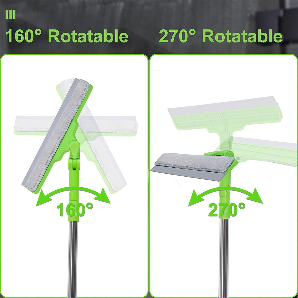 Shower Squeegee with 22.4"-30.1" Extendable Pole, 12" Wiper Blade for Glass, Tile, Car Windshield, Bathroom Mirror – Household Cleaning Tool (Green)