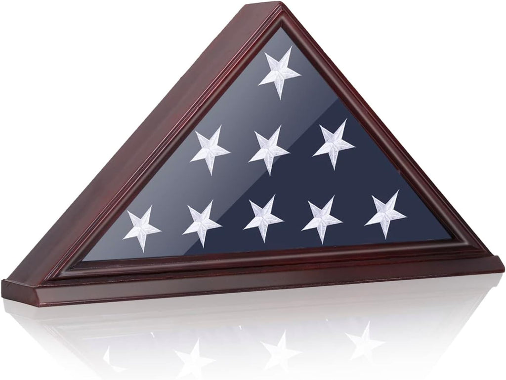 Military Flag Display Case for 5'x9.5' Burial Flag, Pine Wood, Red
