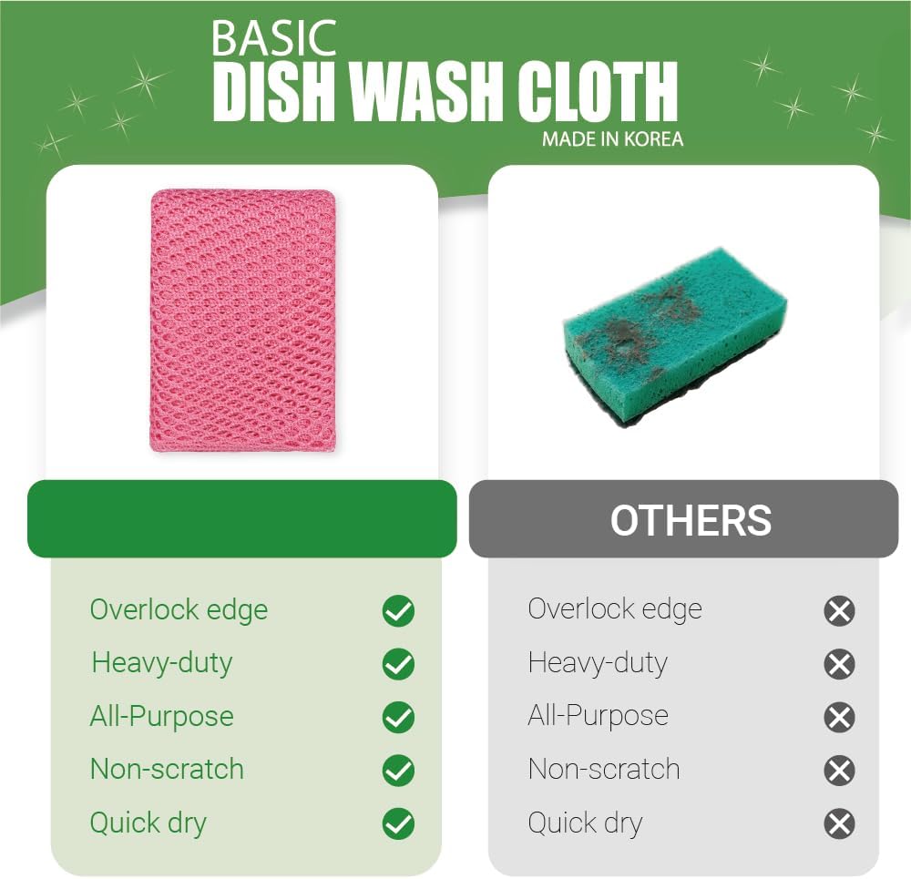 Basic Dish Wash Net 10 pcs - All Purpose, Non-Scratch, Heavy Duty Dish Scrubbers for Cleaning Dishes, Pots and Pans Color Pink
