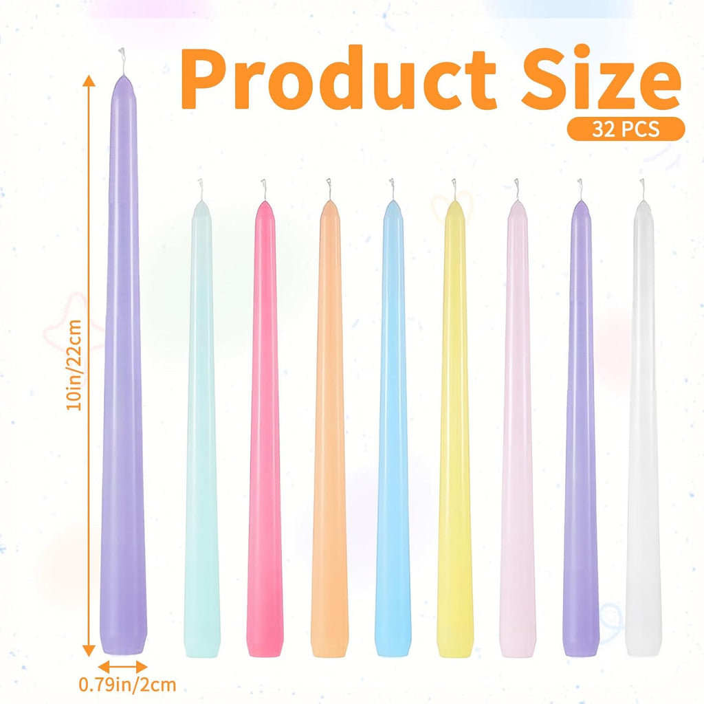32 Pack Pastel Taper Candles, 10 Inch Colorful Candlestick