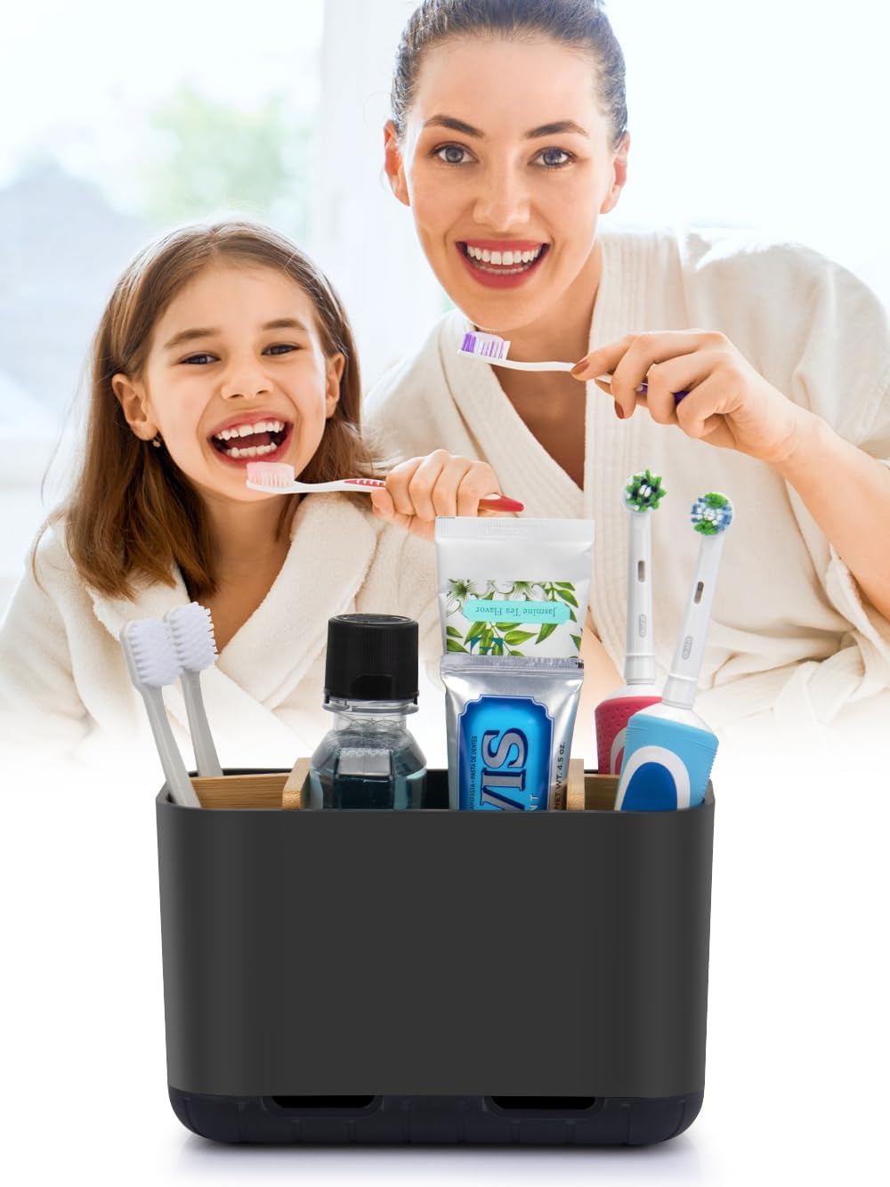 GFWARE Black Toothbrush Holder with Drainage, Bathroom Organizer, Large