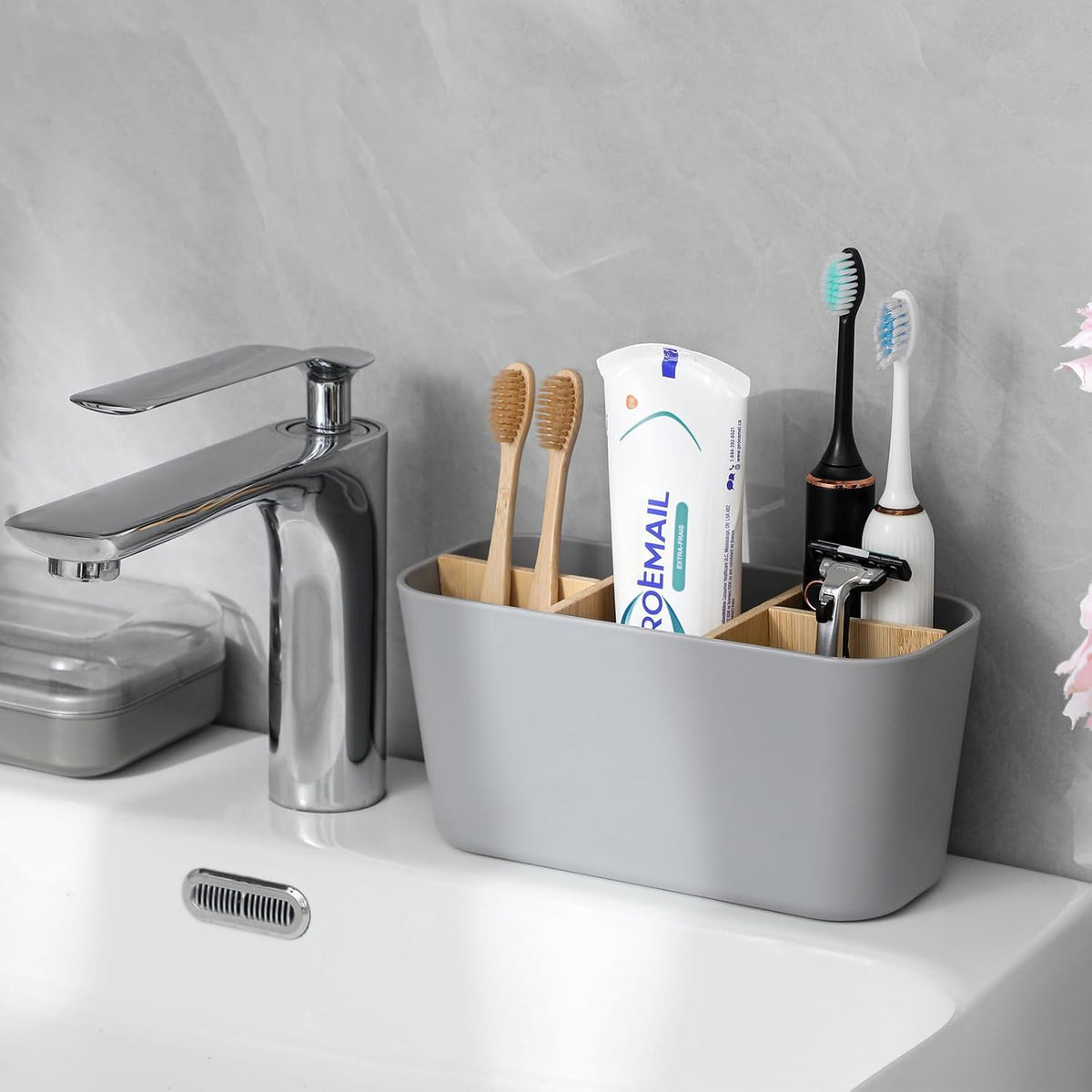 Toothbrush Holders Electric Tooth Brush and Toothpaste Organizer, Gray