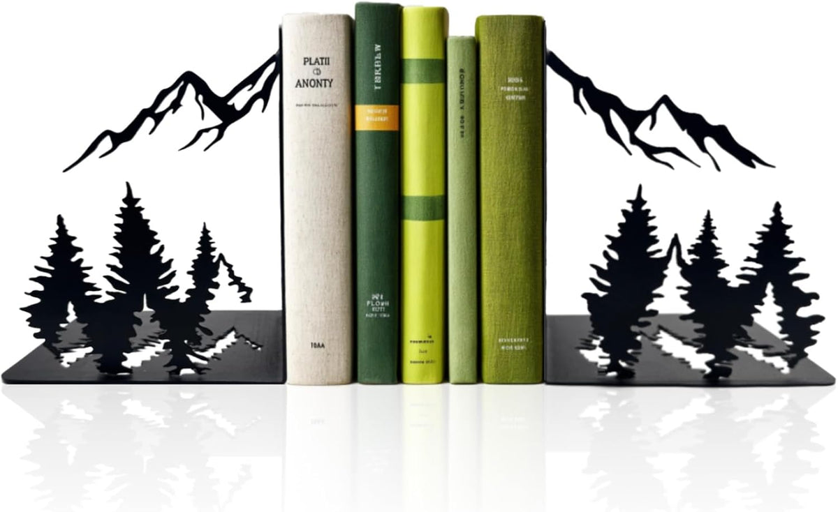 Matte Black Decorative Metal Mountain Bookends, Modern Aesthetic Decor for Home Office, Library or Studio Shelves, Unique Gift for Book Lovers