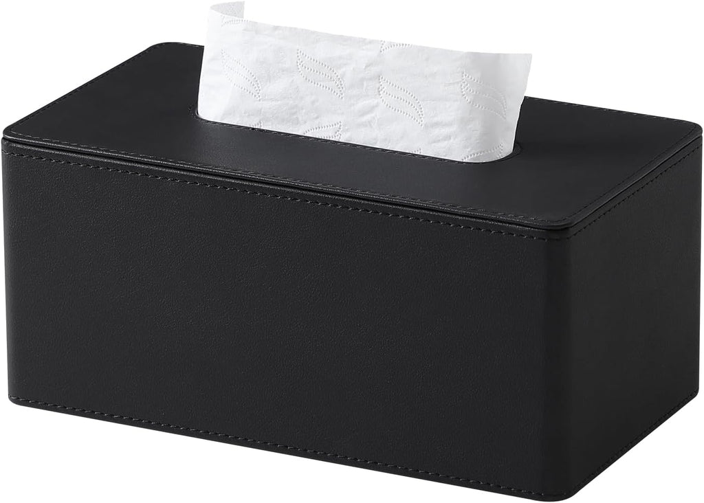 PU Leather Tissue Box Cover Rectangle, Inner Height 3.9", Black