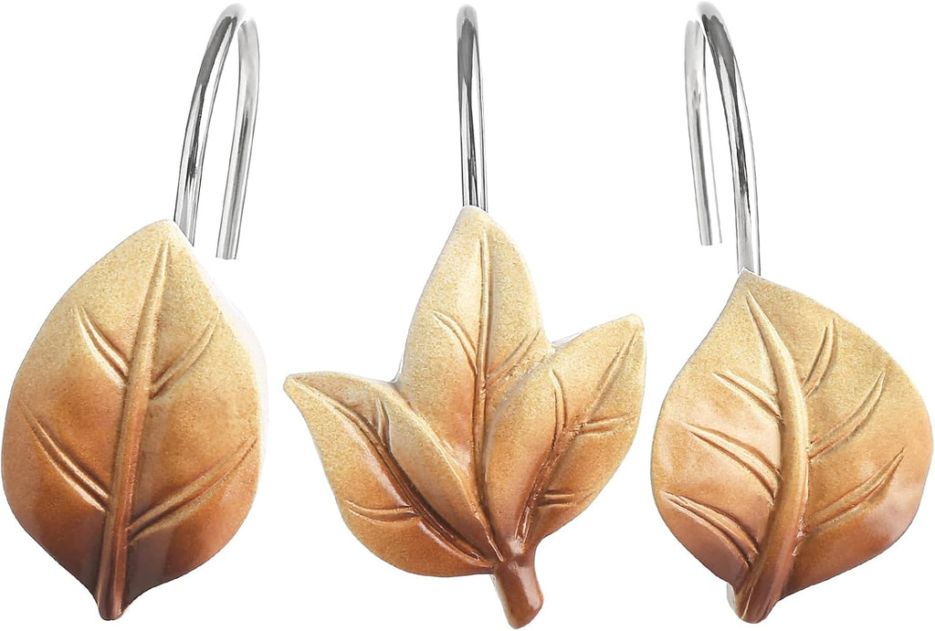 Brown Plant Leaf Shower Curtain Hooks,Eucalyptus Bathroom Decor,12PCS