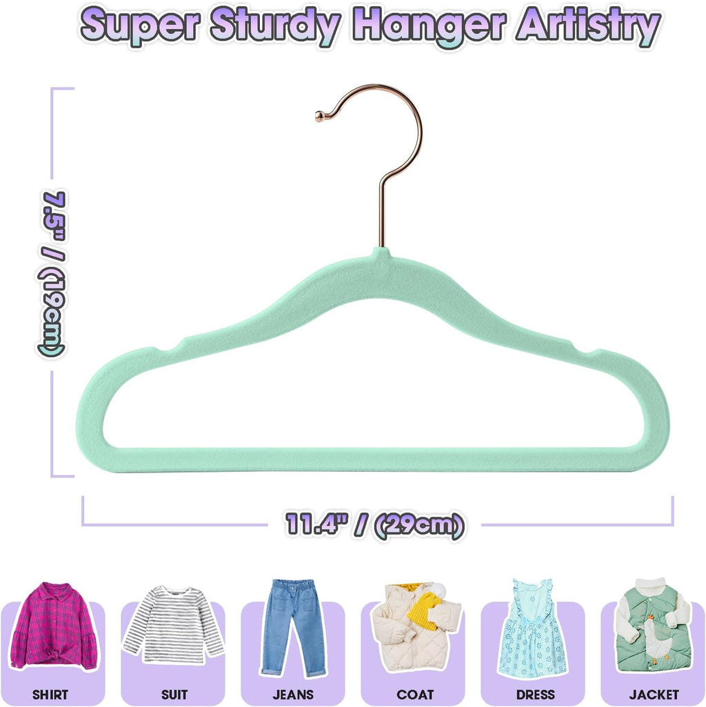 Baby Hangers 11.4 Inch 50 Pack Velvet Kid Hangers (Teal)