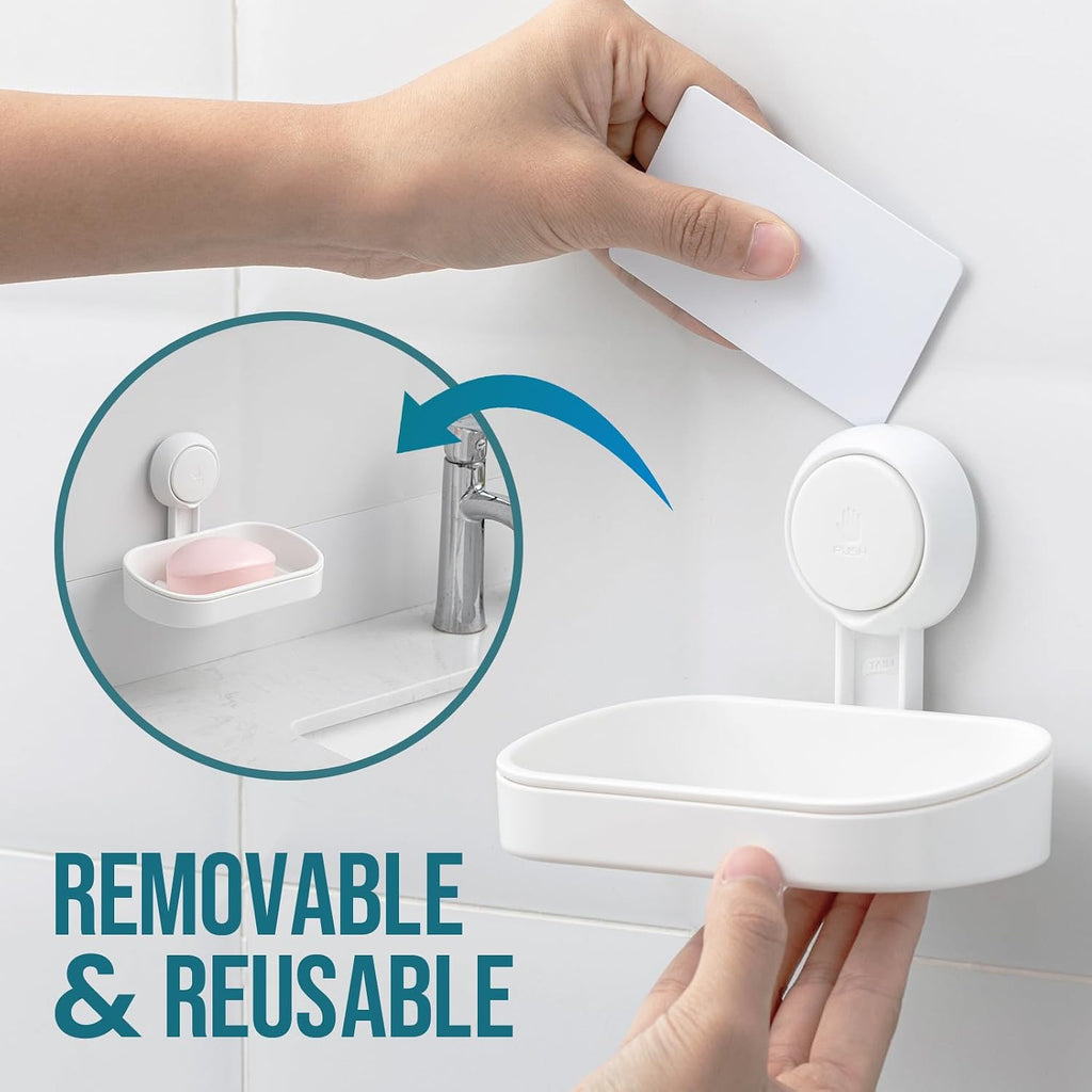 TAILI Soap Holder, Soap Dish for Shower Suction Cup, Bar Soap Holder, White