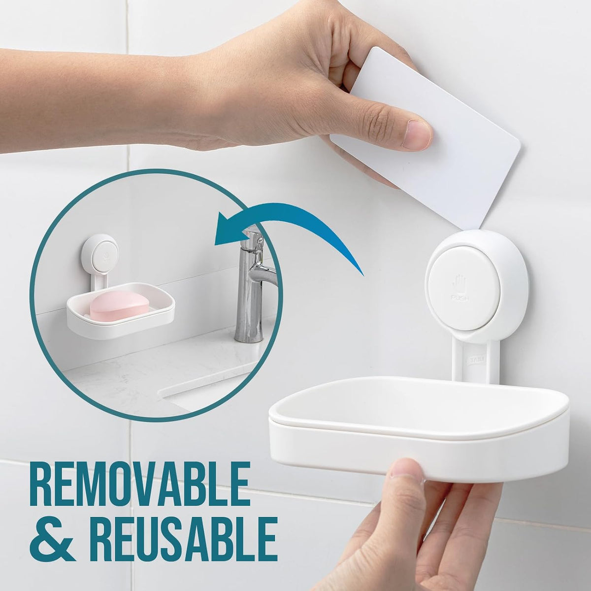 TAILI Soap Holder, Soap Dish for Shower Suction Cup, Bar Soap Holder, White