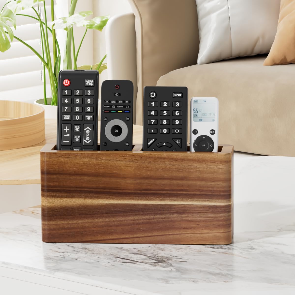 Wood Remote Control Holder Wall Mount, TV Remote Holder for Wall, Remote Control Organizer for Table Desk Home Decor
