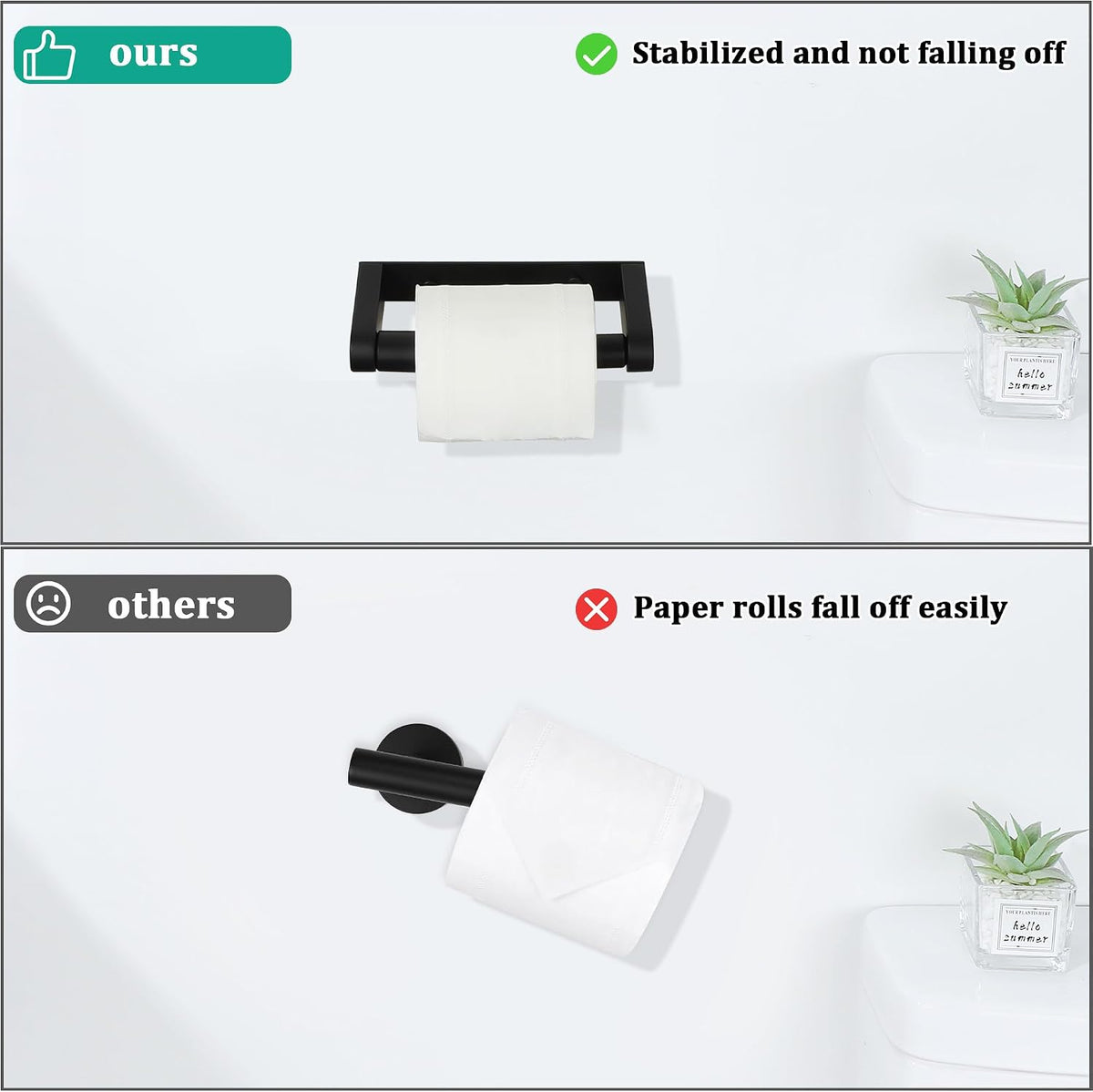 Alise Black Toilet Paper Holder Wall Mounted with Adhesive or Wall Drilling