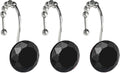 Black Crystal Diamond Shower Curtain Hooks for Bathroom【12Pack】, Silver Rust Proof Stainless Steel Rings, Decorative Gem Hanger, Bling Rhinestone, Glittery, Cute, Fancy Accessories