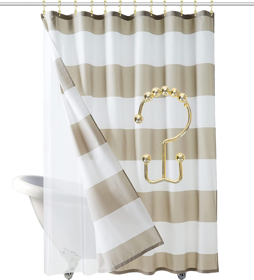 Shower Curtain Hooks Rings for Bathroom, 12PCS Stainless Steel Metal Rust Resistant Balance Sliding Double Curtain Hooks (Gold)