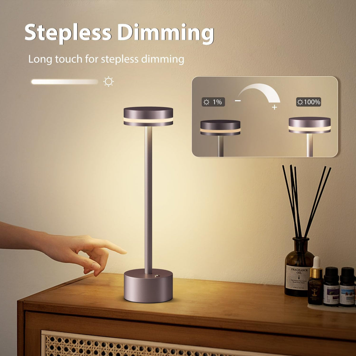 Rechargeable Cordless Table Lamp Brown Touch Control Dimmable