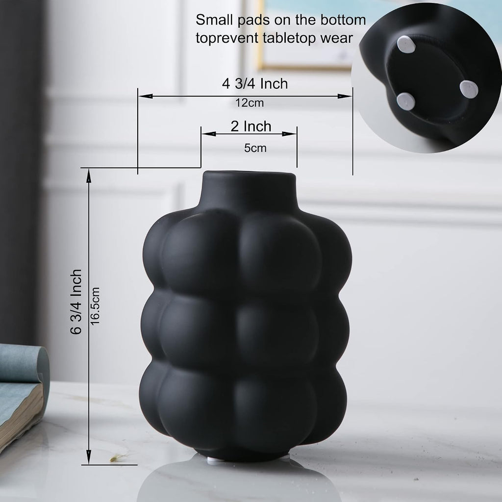 Mowtanco Black Ceramic Vase, Modern Small Vase for Centerpiece 6.7" Tall