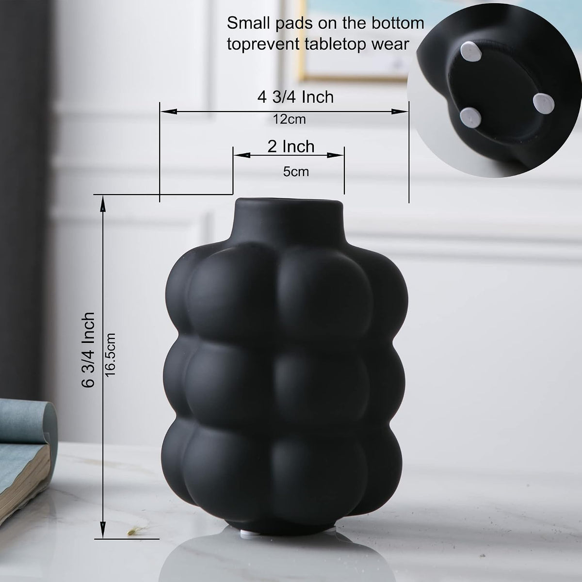 Mowtanco Black Ceramic Vase, Modern Small Vase for Centerpiece 6.7" Tall