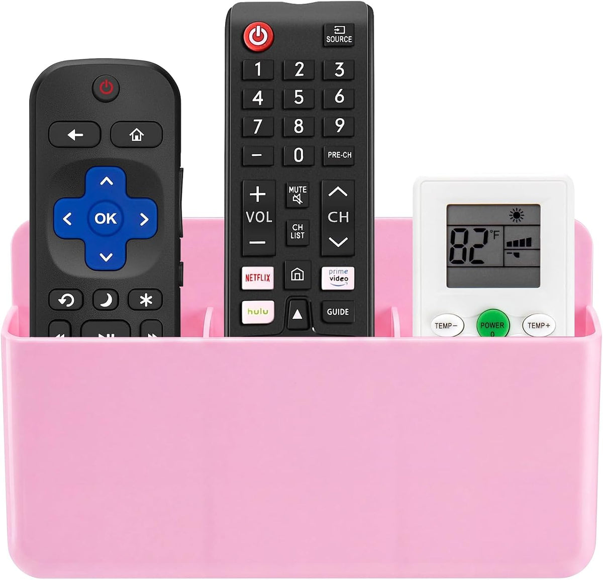 3 Slot Adjustable Remote Control Holder Wall Mount, TV Remote Box Hollow Bottom Slot Easy Phone Charging, Self Adhesive Remote Holder,Wall Pen Holder Storage Accessories for Home Office School (Pink)