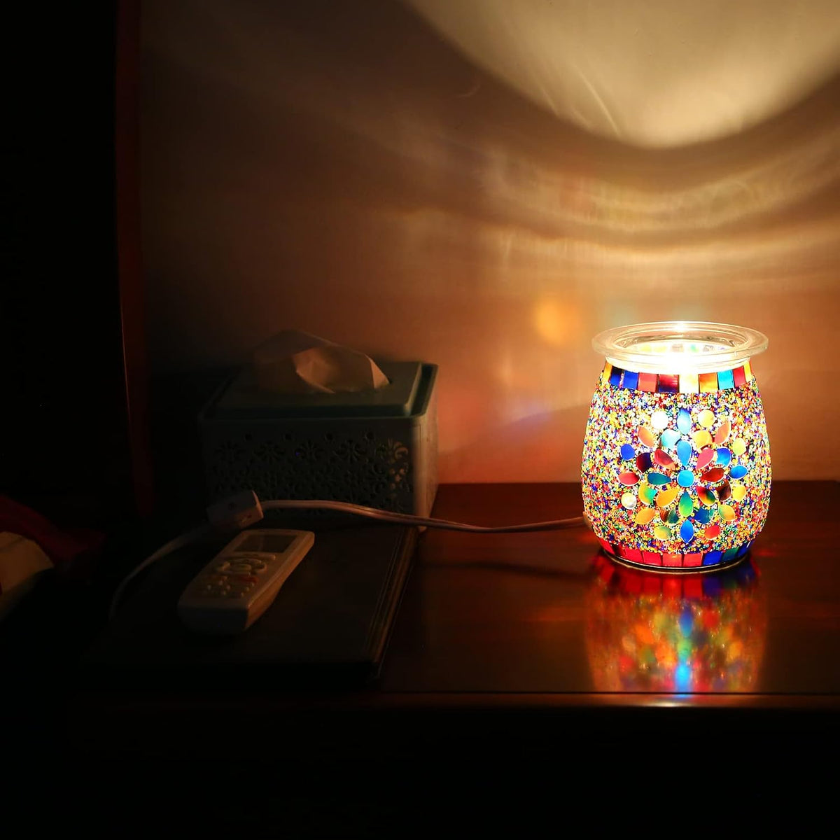 Mosaic Glass Wax melt Warmer Electric Oil Burner Candle Wax Warmer Romantic Aroma Warmer for Essential Oils Burner & Premium Wax Melts Burner,Simple Roller Switch,Gift,Home Decoration