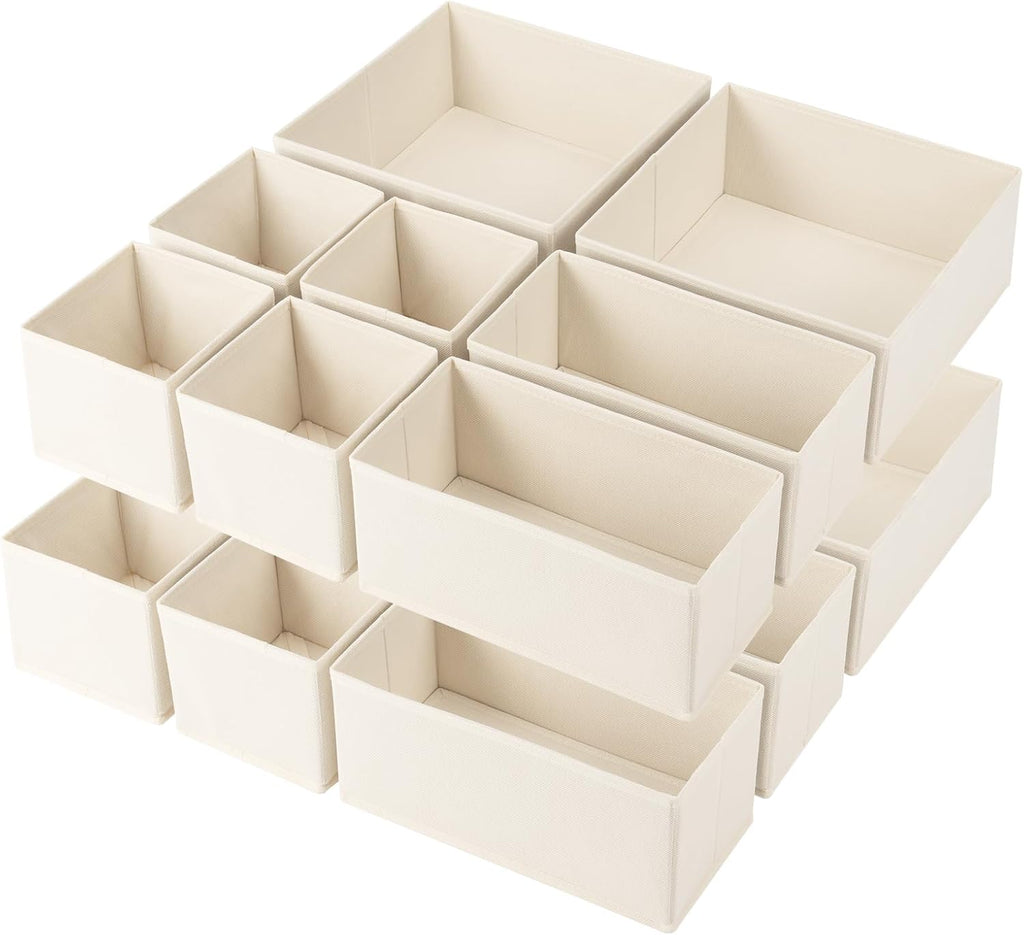 Criusia Drawer Organizer Clothes,16 Pack Underwear Drawer Organizers, Foldable Closet Organizers and Storage Dresser Drawer Dividers Clothing Organizer for Clothes, Socks, Scarves, Bra, Ties (Beige)