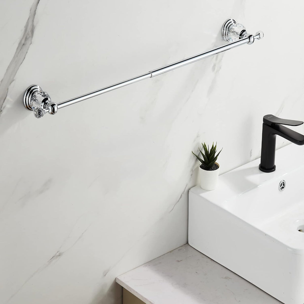 WOLIBEER Crystal Towel Bar,Chrome Towel Holder Adjustable Towel Rack Rod Expandable Stainless Steel Bathroom Accessories Wall Mounted