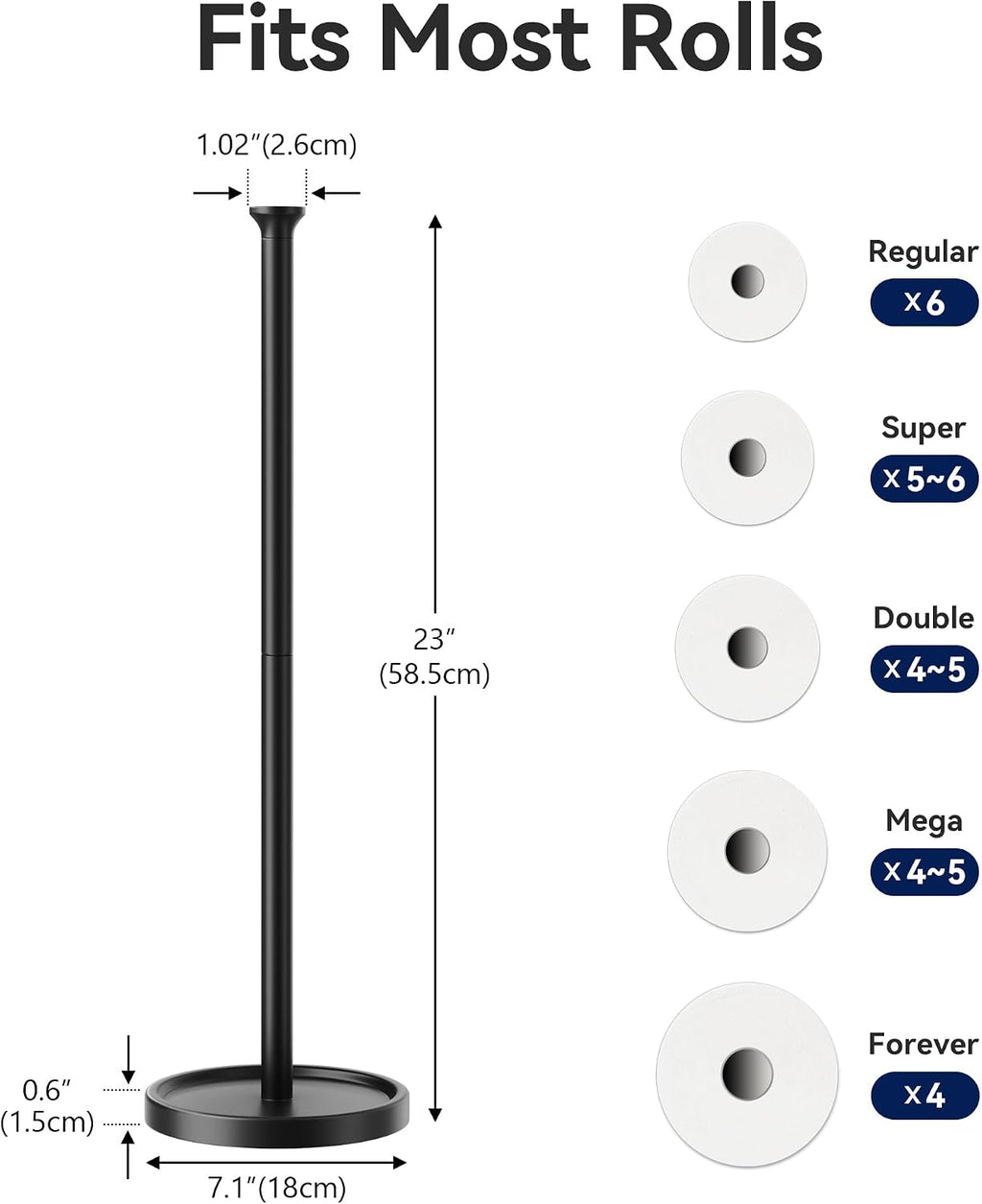Toilet Paper Holder Stand, Free Standing Storage, Stainless Steel, Black