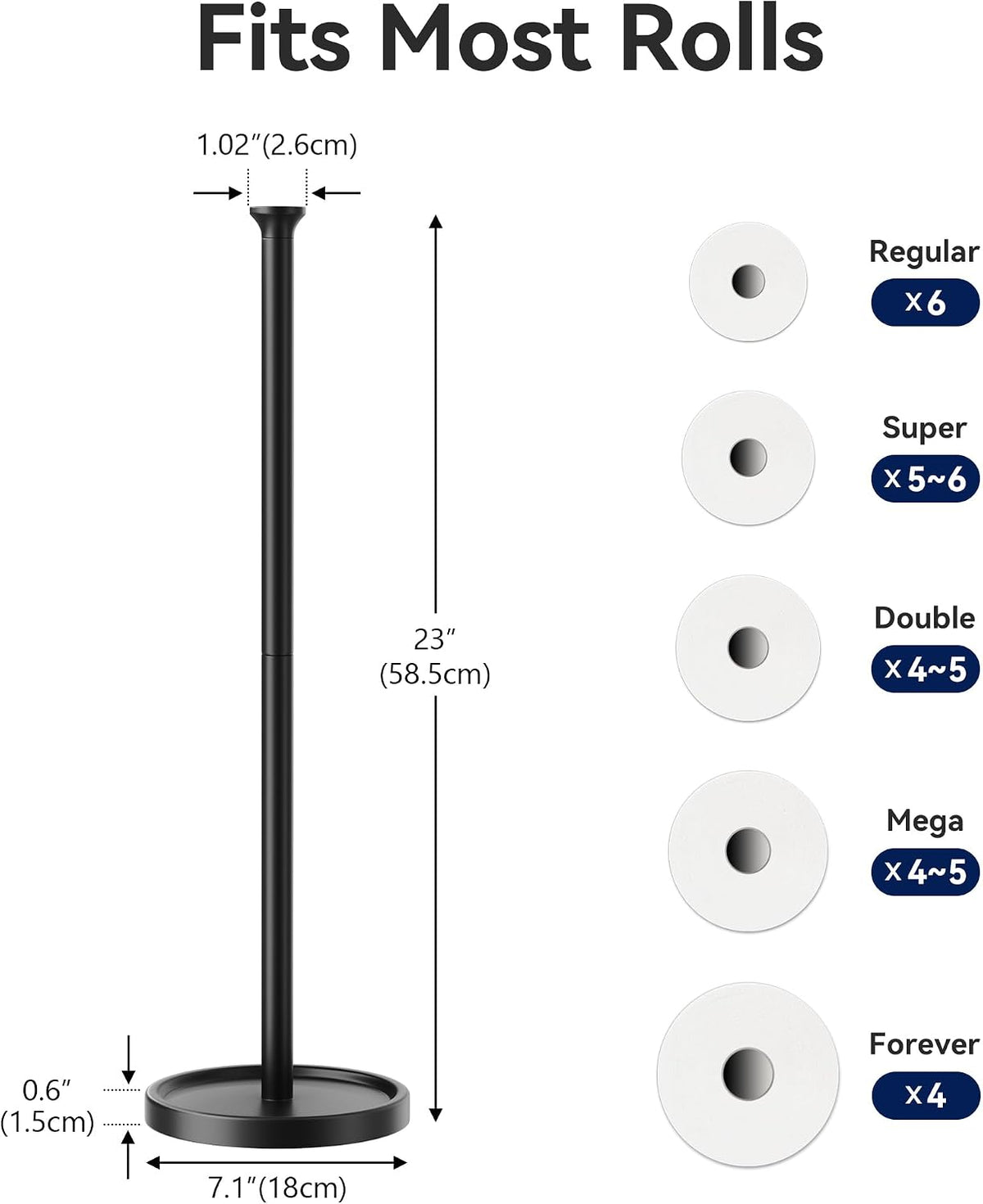 Toilet Paper Holder Stand, Free Standing Storage, Stainless Steel, Black