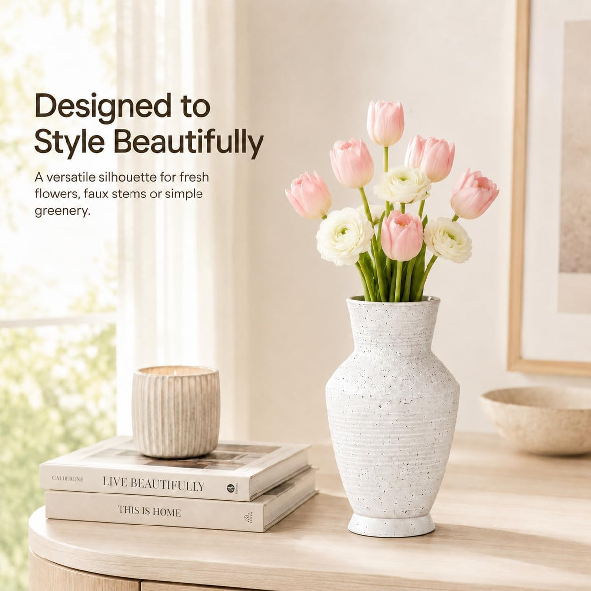 Nawaza Ceramic Flower Vase Small Farmhouse Table Decor Vase White V11