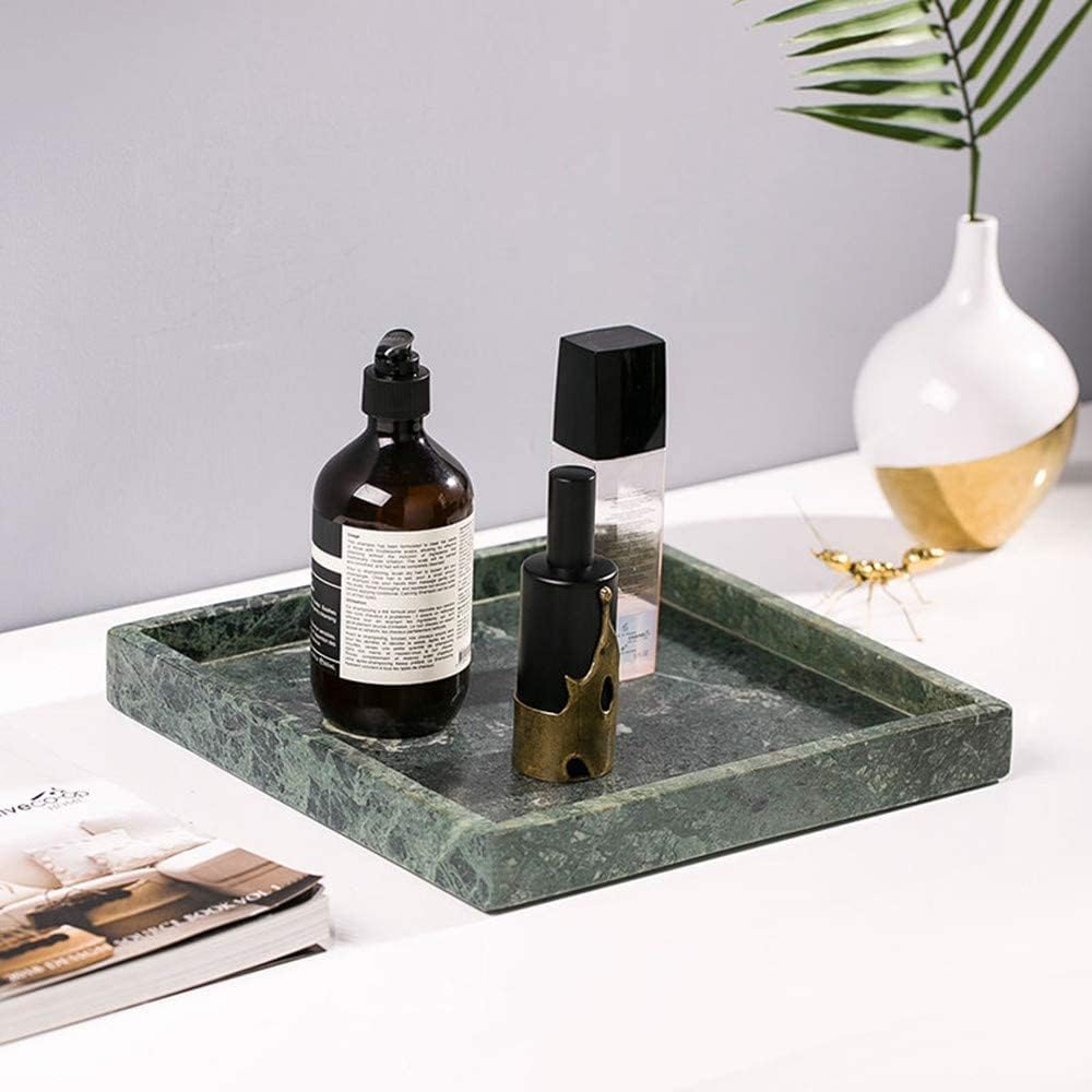 Natural Marble Square Neat Makeups Organizer/Bathroom Vanity Tray for Razor Towel Toothpaste (9.84x9.84x1.18in, Green)