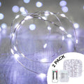 ANJAYLIA 2 Pack 33ft 100 LED Fairy Lights Battery Operated String Lights, Waterproof Copper Wire Dimmable Firefly Lights with Remote Control Timer Christmas Lights, White