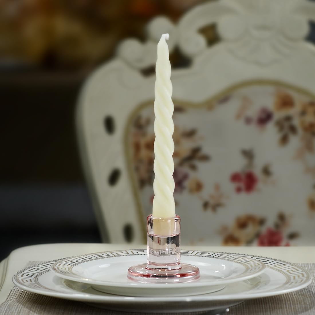 12 PCS Natural Beeswax Spiral Taper Candles, 7 Inch Tall- Off White