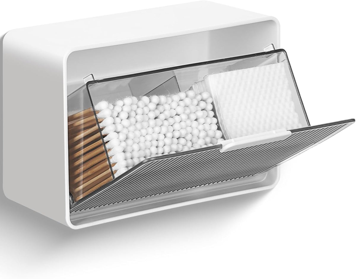 Wall Mount Qtip Holder No Drilling, Cotton Swabs Holder for Bathroom