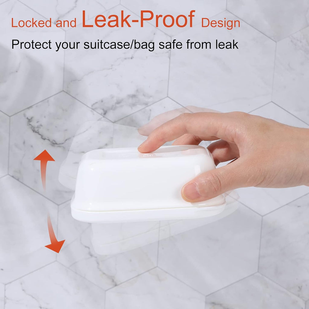 Quatish Leakproof Soap Dish with Lid & Draining Layer, Shatterproof Travel Bar Soap Holder Case Container, Portable Travel Size Toiletries Essentials for Camping, Gym, Bathroom, White (Pack of 2)